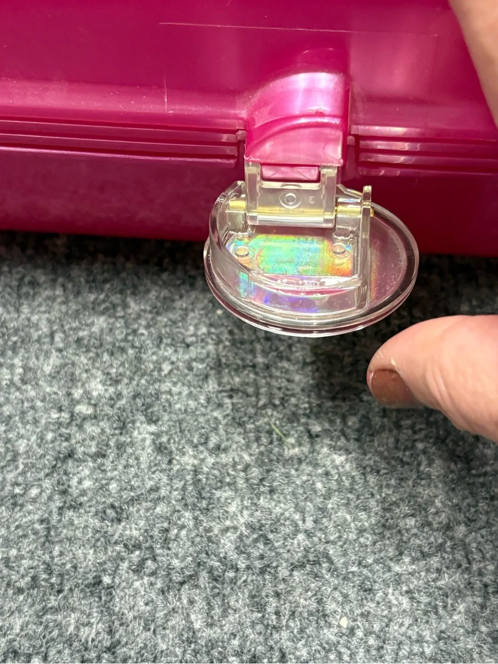 Vintage Caboodles Hot Pink Glossy Hard Shell Makeup Case with Clear Handle